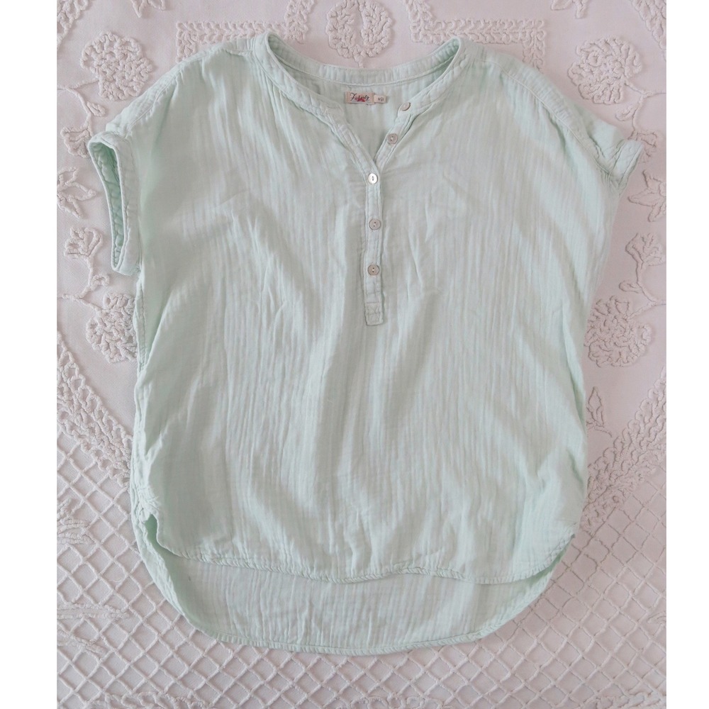 Faherty Dream Cotton Desmond Gauze Top Light Mint Green Medium Organic Henley
